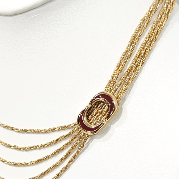 NWT Givenchy Vintage 1979 Multistrand Chain Necklace Maroon Red Crescent Accents - Picture 7 of 16